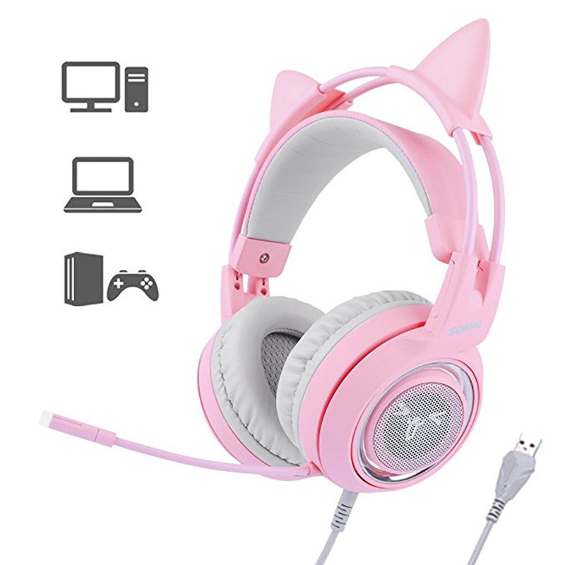 Virtual Surround Sound LED Cat Ear Headphones